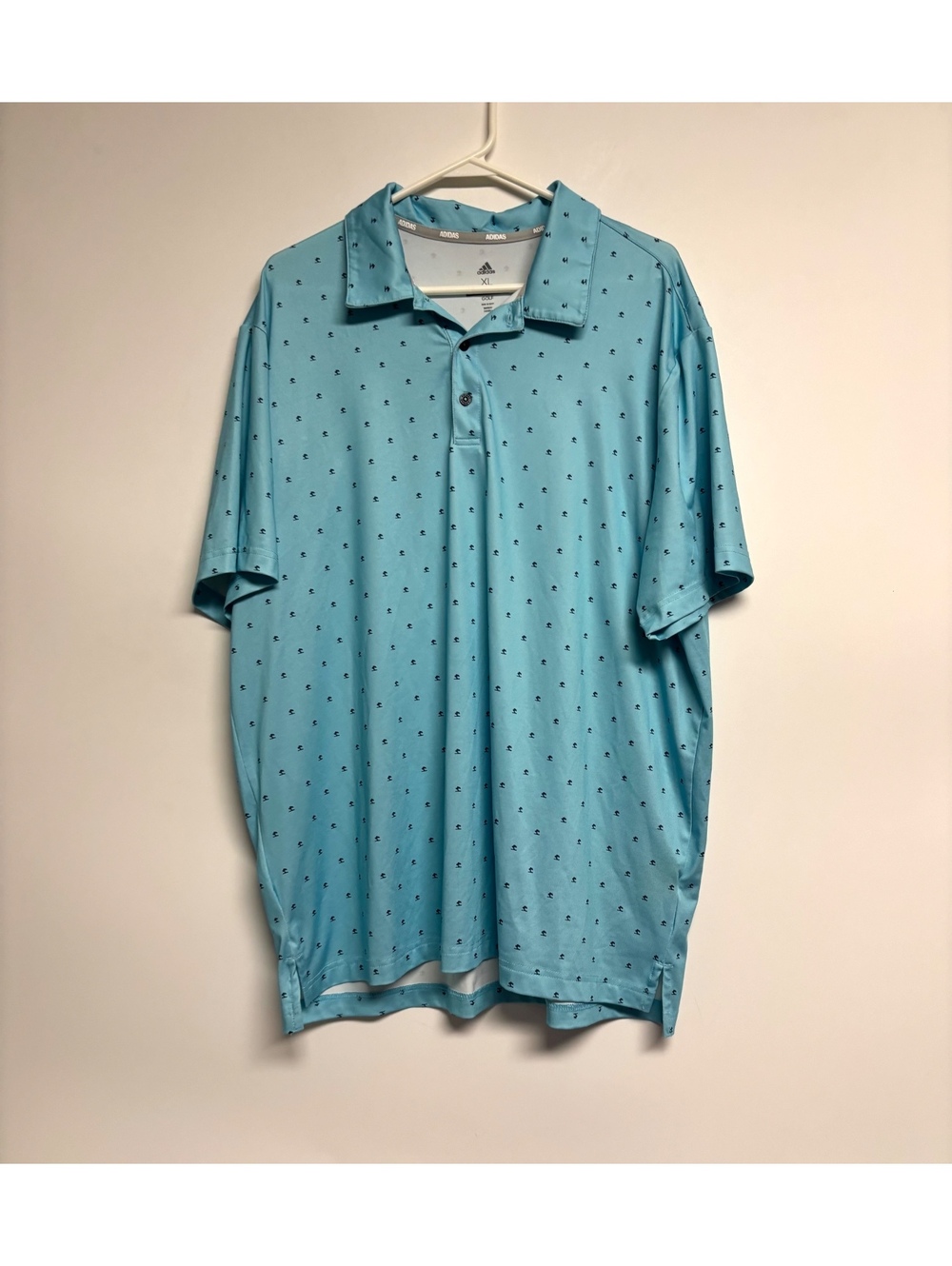 Adidas Golf Men’s XL Aqua Blue Palm Tree Print Performance Polo Shirt